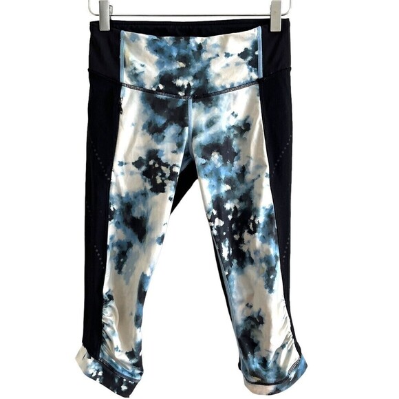 Lululemon leggings Stop At Nothing Crop Black Blooming Pixie Aquamarine size 6 - Picture 3 of 15